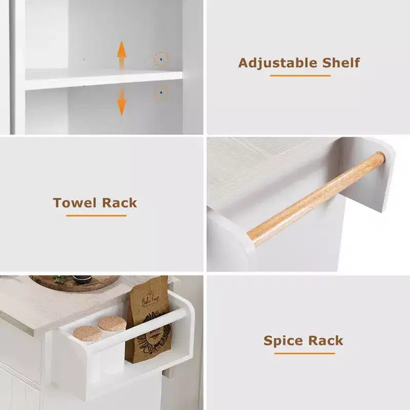 sumyeg Kitchen Island Cart with Trash Can Storage, Drop Leaf, Spice Rack, Towel Rack and Drawer, Rolling Cart with Adjustable Shelf for Kitchen