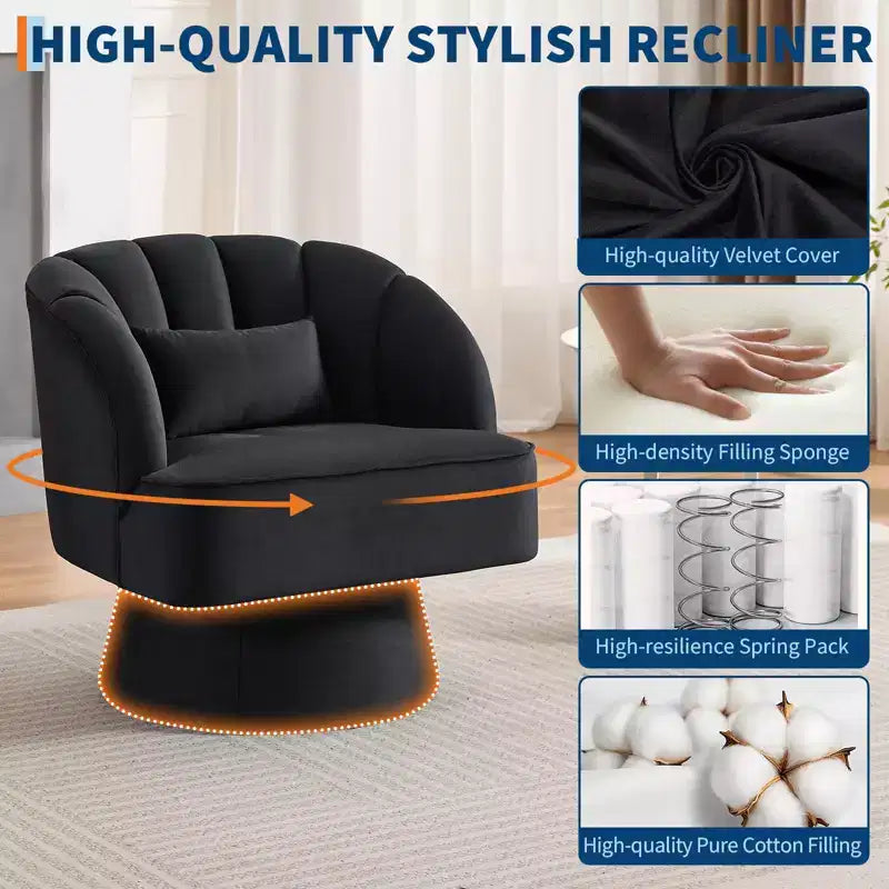 Modern Swivel Barrel Accent Chair, 360 Degree Velvet Upholstered Armchair with Striped Backrest & Plush Padding, Comfy Round Lounge Chair 2 PCS