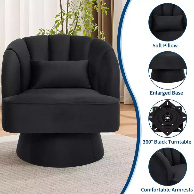 Modern Swivel Barrel Accent Chair, 360 Degree Velvet Upholstered Armchair with Striped Backrest & Plush Padding, Comfy Round Lounge Chair 2 PCS