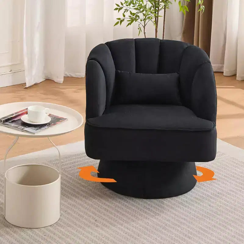 Modern Swivel Barrel Accent Chair, 360 Degree Velvet Upholstered Armchair with Striped Backrest & Plush Padding, Comfy Round Lounge Chair 2 PCS