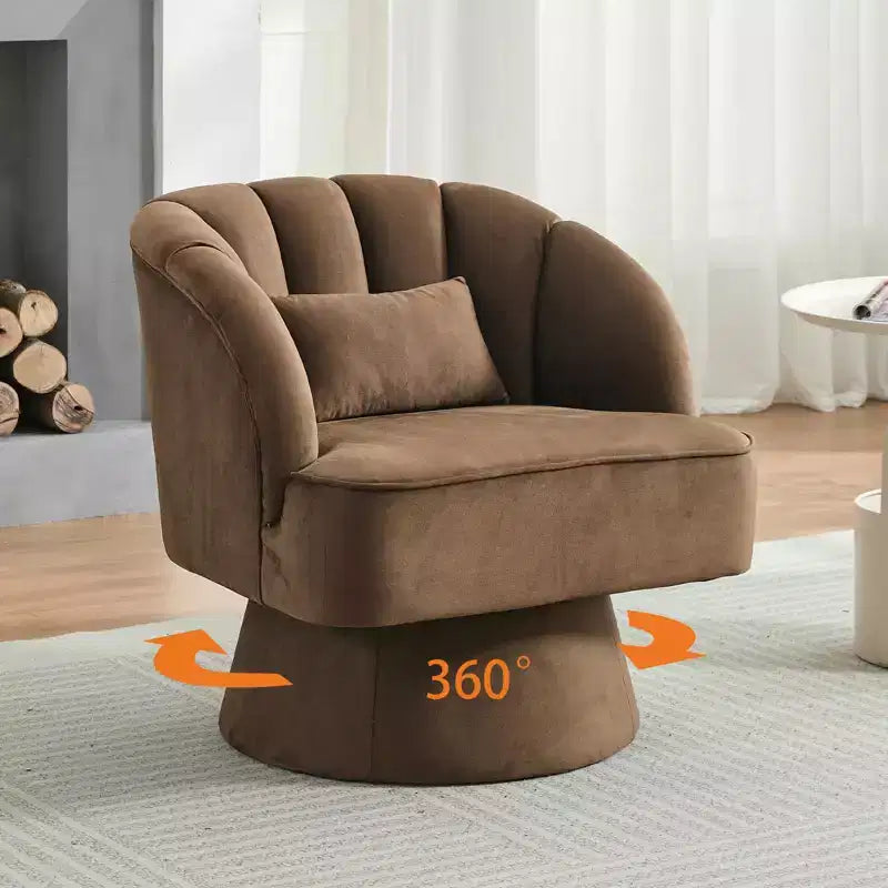 Modern Swivel Barrel Accent Chair, 360 Degree Velvet Upholstered Armchair with Striped Backrest & Plush Padding, Comfy Round Lounge Chair 2 PCS