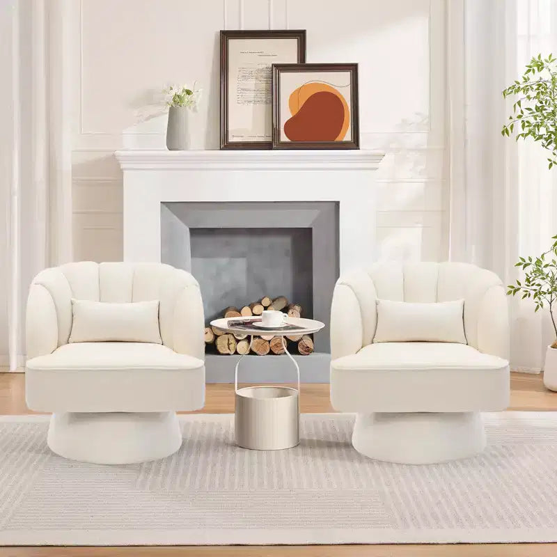 Modern Swivel Barrel Accent Chair, 360 Degree Velvet Upholstered Armchair with Striped Backrest & Plush Padding, Comfy Round Lounge Chair 2 PCS
