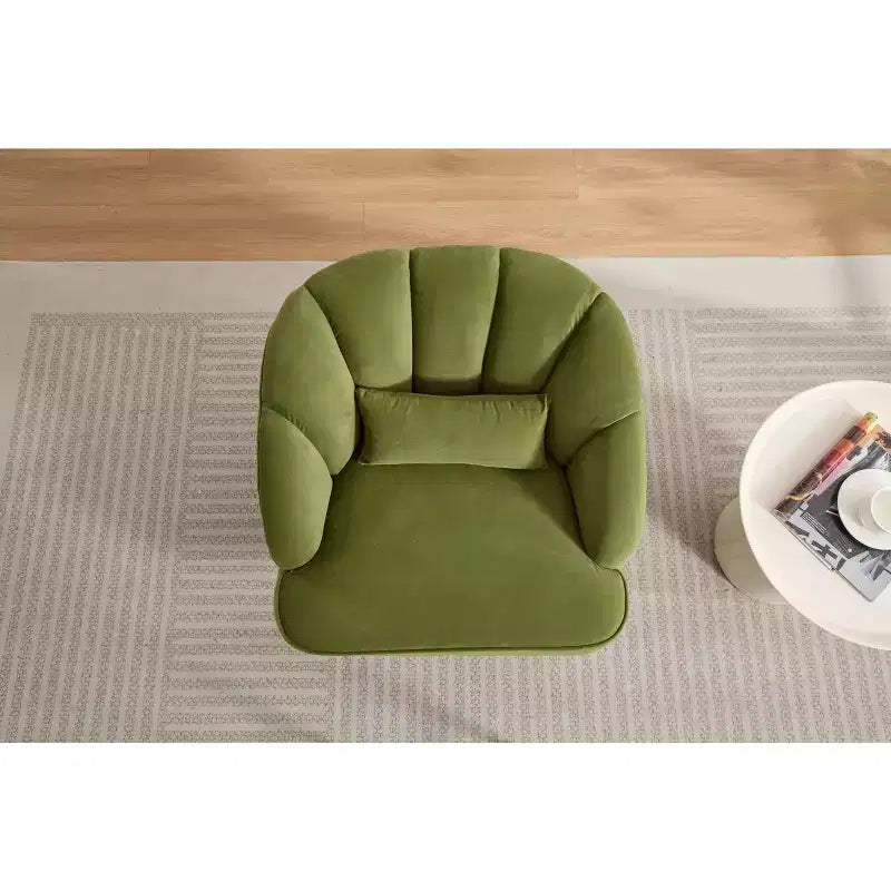 Modern Swivel Barrel Accent Chair, 360 Degree Velvet Upholstered Armchair with Striped Backrest & Plush Padding, Comfy Round Lounge Chair 2 PCS