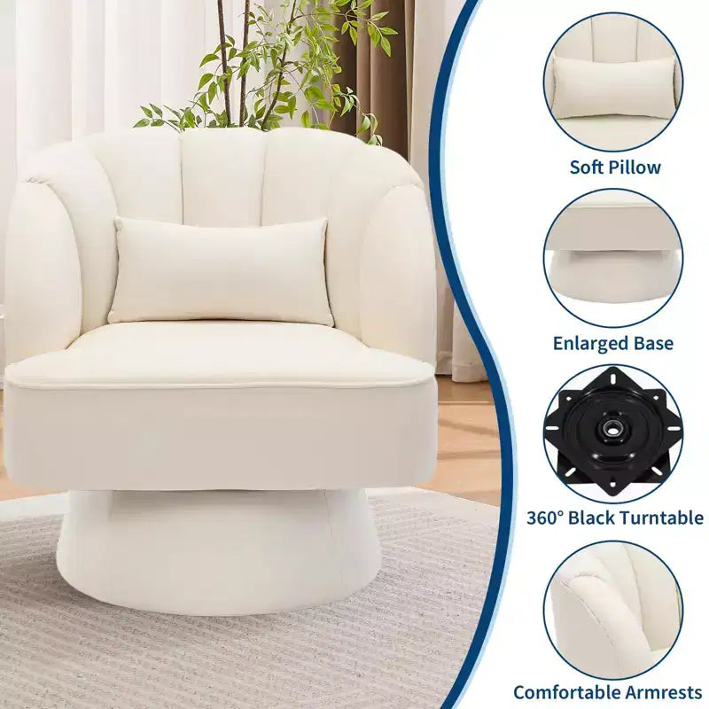Modern Swivel Barrel Accent Chair, 360 Degree Velvet Upholstered Armchair with Striped Backrest & Plush Padding, Comfy Round Lounge Chair 2 PCS