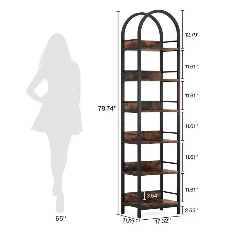 MAYEERTY 6-Tier Arched Corner Bookshelf, 78.7 Tall Curved Top Storage Bookcase