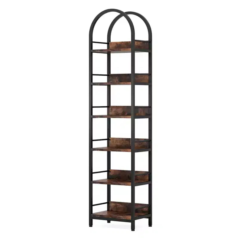 MAYEERTY 6-Tier Arched Corner Bookshelf, 78.7 Tall Curved Top Storage Bookcase