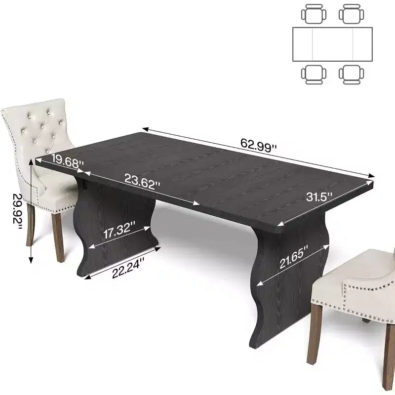 Lantine Modern Dining Table for 4-6, 63-Inch Rectangular Black Kitchen Table, Wood Kitchen & Dining Room Furniture