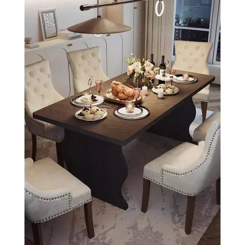 Lantine Modern Dining Table for 4-6, 63-Inch Rectangular Black Kitchen Table, Wood Kitchen & Dining Room Furniture