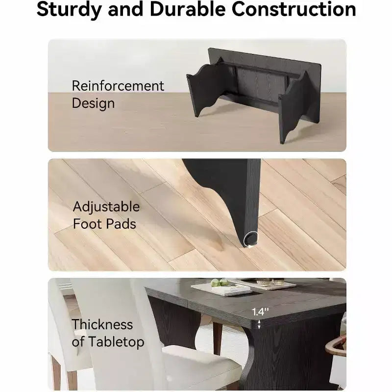 Lantine Modern Dining Table for 4-6, 63-Inch Rectangular Black Kitchen Table, Wood Kitchen & Dining Room Furniture