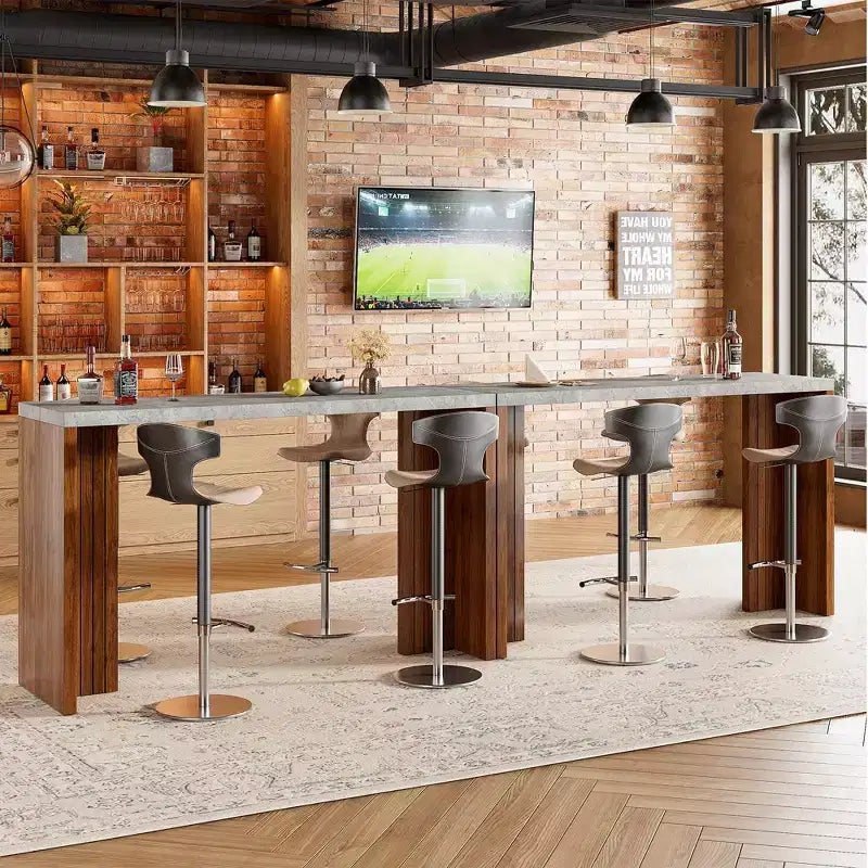 Bar Table for 4-6 People - 55 Long Counter Height Pub with Extra Thickened Tabletop, Modern Rectangular Home Bar Coffee Unit for Kitchen