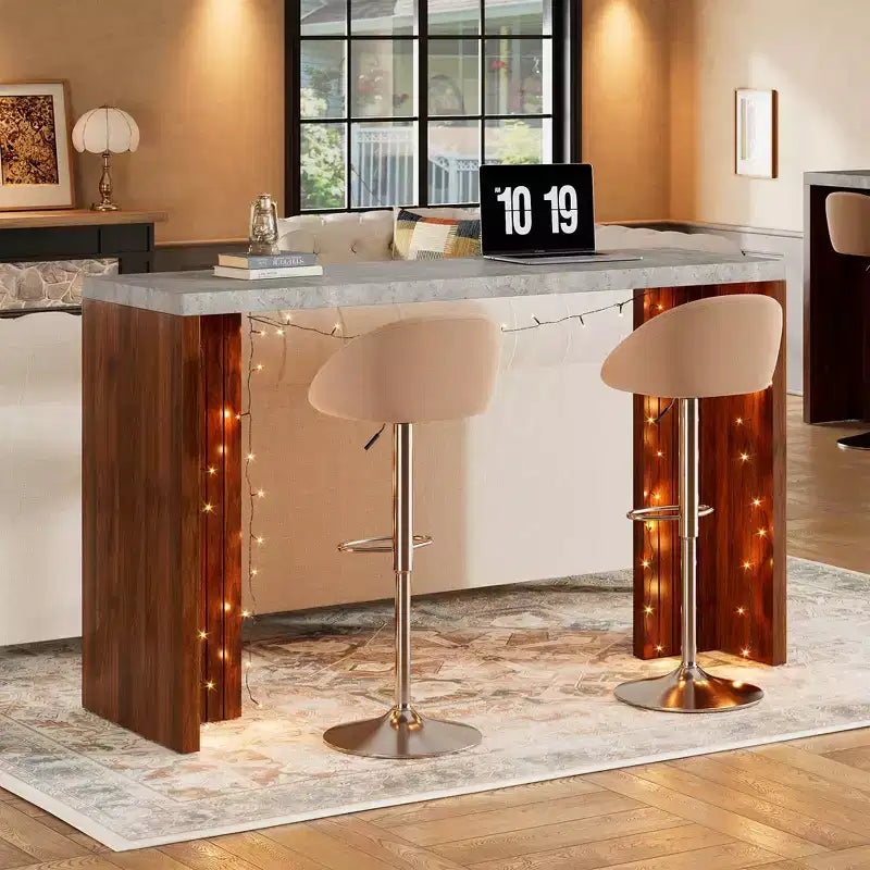 Bar Table for 4-6 People - 55 Long Counter Height Pub with Extra Thickened Tabletop, Modern Rectangular Home Bar Coffee Unit for Kitchen