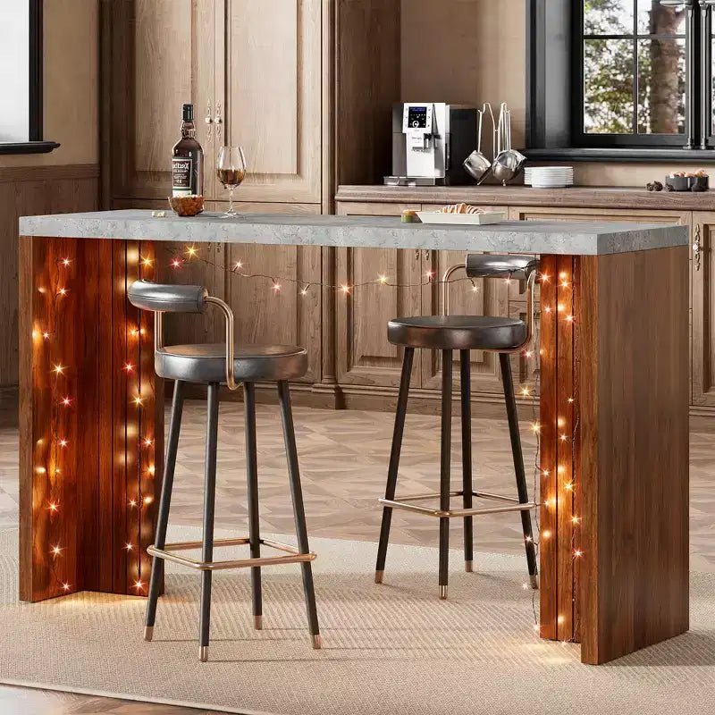 Bar Table for 4-6 People - 55 Long Counter Height Pub with Extra Thickened Tabletop, Modern Rectangular Home Bar Coffee Unit for Kitchen