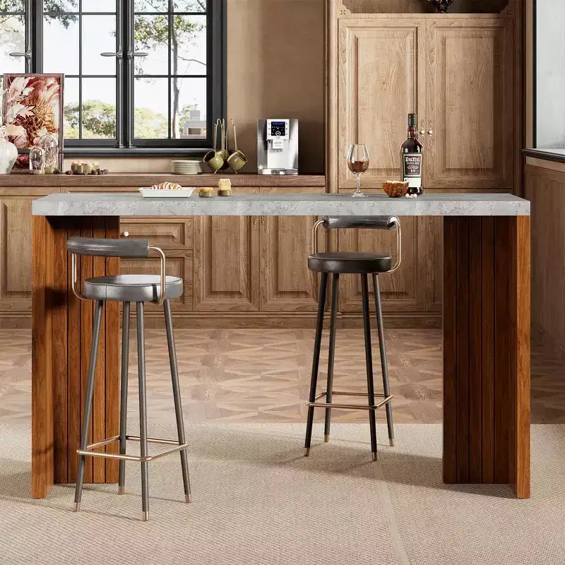 Bar Table for 4-6 People - 55 Long Counter Height Pub with Extra Thickened Tabletop, Modern Rectangular Home Bar Coffee Unit for Kitchen