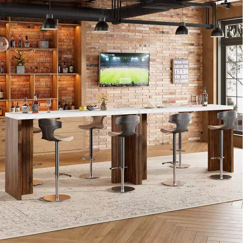 Bar Table for 4-6 People - 55 Long Counter Height Pub with Extra Thickened Tabletop, Modern Rectangular Home Bar Coffee Unit for Kitchen