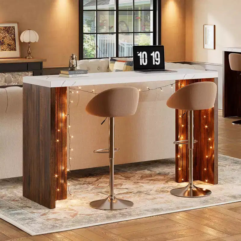 Bar Table for 4-6 People - 55 Long Counter Height Pub with Extra Thickened Tabletop, Modern Rectangular Home Bar Coffee Unit for Kitchen