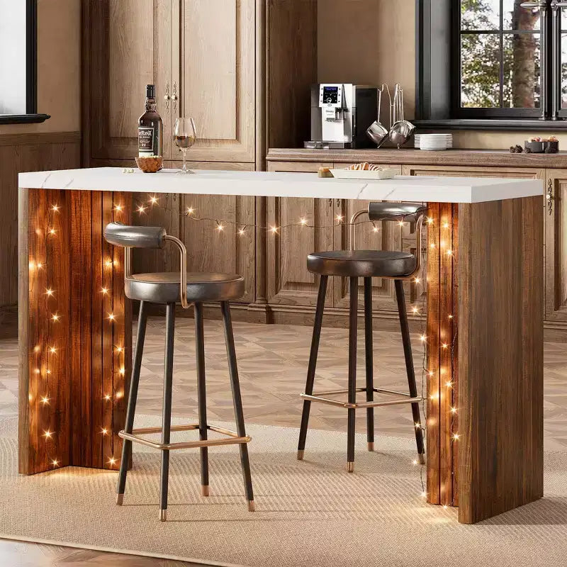 Bar Table for 4-6 People - 55 Long Counter Height Pub with Extra Thickened Tabletop, Modern Rectangular Home Bar Coffee Unit for Kitchen