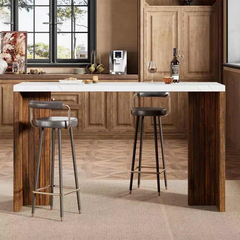 Bar Table for 4-6 People - 55 Long Counter Height Pub with Extra Thickened Tabletop, Modern Rectangular Home Bar Coffee Unit for Kitchen