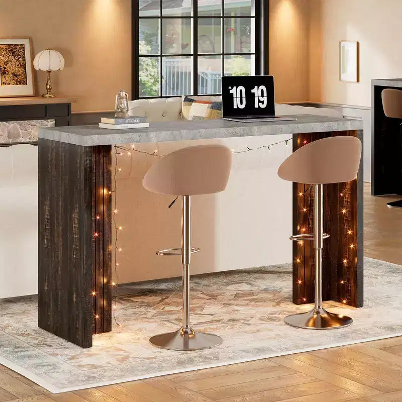 Bar Table for 4-6 People - 55 Long Counter Height Pub with Extra Thickened Tabletop, Modern Rectangular Home Bar Coffee Unit for Kitchen