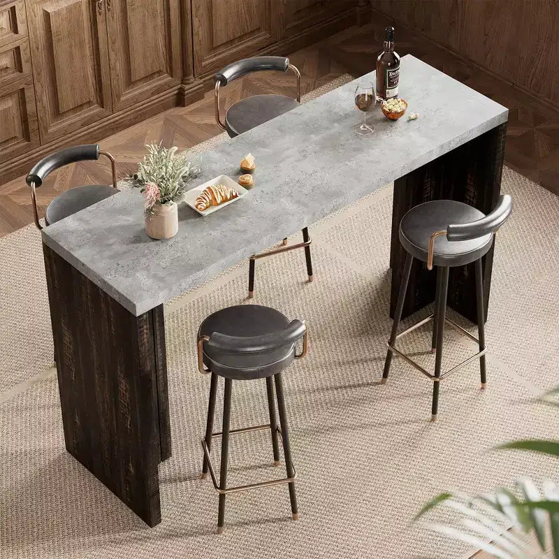 Bar Table for 4-6 People - 55 Long Counter Height Pub with Extra Thickened Tabletop, Modern Rectangular Home Bar Coffee Unit for Kitchen