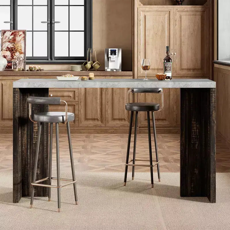 Bar Table for 4-6 People - 55 Long Counter Height Pub with Extra Thickened Tabletop, Modern Rectangular Home Bar Coffee Unit for Kitchen