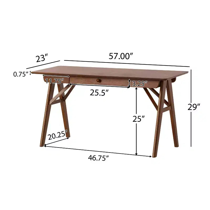 TUYOHW 57 Rubberwood Home Office Desk,Computer Desk with 1 Drawer,A-Frame Legs,Writing Desk for Gaming,Study,Office,Small Spaces,Walnut