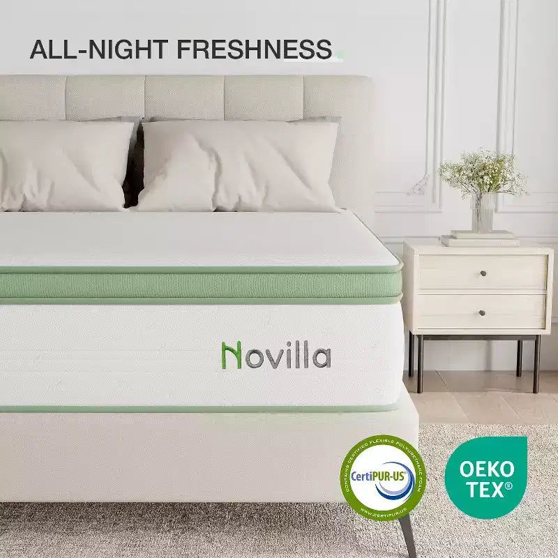 Novilla 12 inch Medium Firm Hybrid Memory Foam/Coil Blend Mattress in a Box, Motion isolation