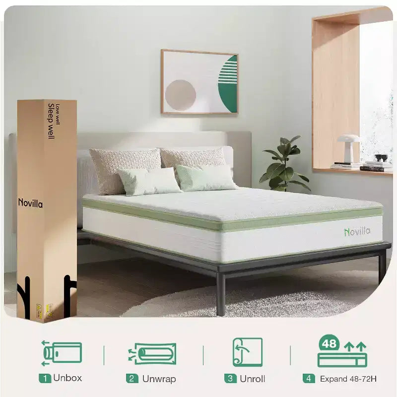Novilla 12 inch Medium Firm Hybrid Memory Foam/Coil Blend Mattress in a Box, Motion isolation