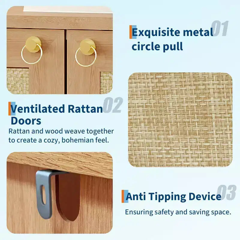 Rattan Shoe Cabinet for Entryway,Farmhouse Organizer Rack Narrow Shoe Storage Cabinet with 2 Doors for Foyer Hallway Living Room