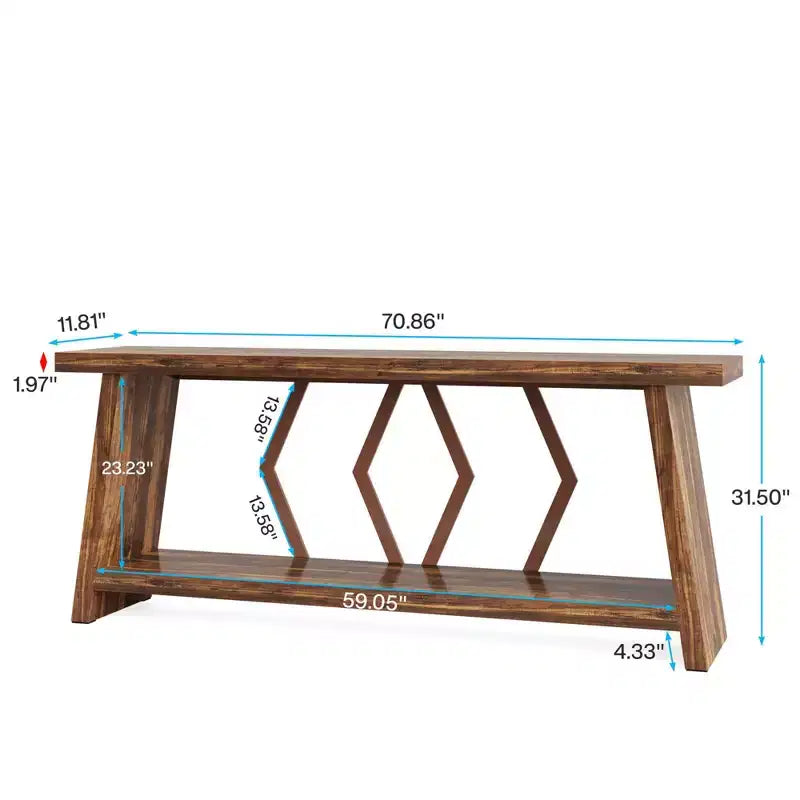 MAYEERTY 70.86 Extra Long 2-Tier Console Table, Rustic Sofa Table with Metal Frame