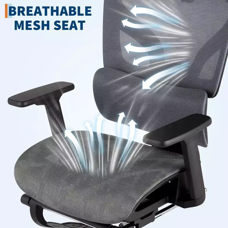Ergonomic Office Chair with Footrest, Mesh Computer Desk Chair with Adjustable Lumbar Support, Headrest and Armrest, for Office