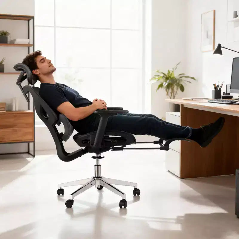 Ergonomic Office Chair with Footrest, Mesh Computer Desk Chair with Adjustable Lumbar Support, Headrest and Armrest, for Office