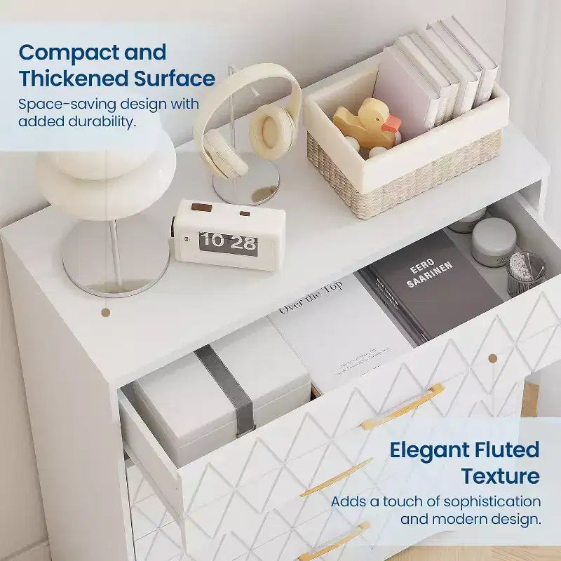 4 Drawer Wooden Dressers for Bedroom, Wood Chest of Drawers with Gold Handles, Modern Nightstand for Bedside, Wooden Storage Organizer Cabinet