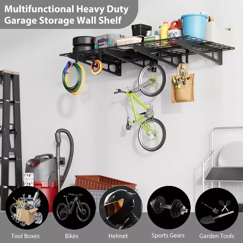 Garage Wall Shelving, 2-Piece 2x6 FT Heavy Duty Steel Storage Racks, Black, for Garage Basement Organization