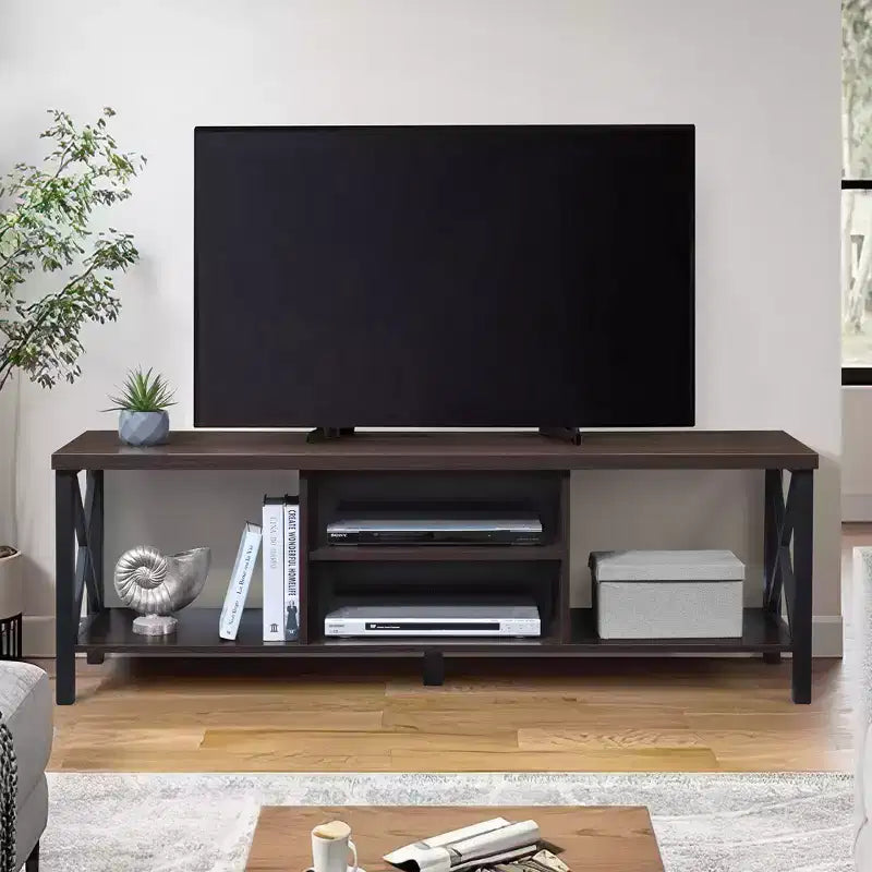 AndMakers 58.27 in. Wood TV Stand with 4 Storage Shelves Fits TV's up to 65 in.