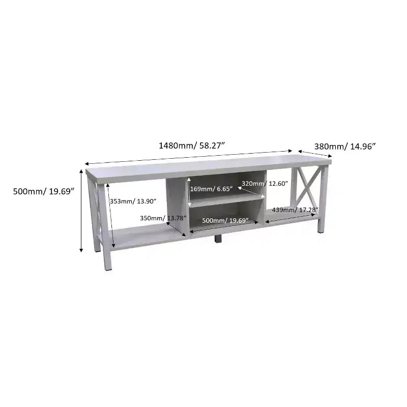 AndMakers 58.27 in. Wood TV Stand with 4 Storage Shelves Fits TV's up to 65 in.