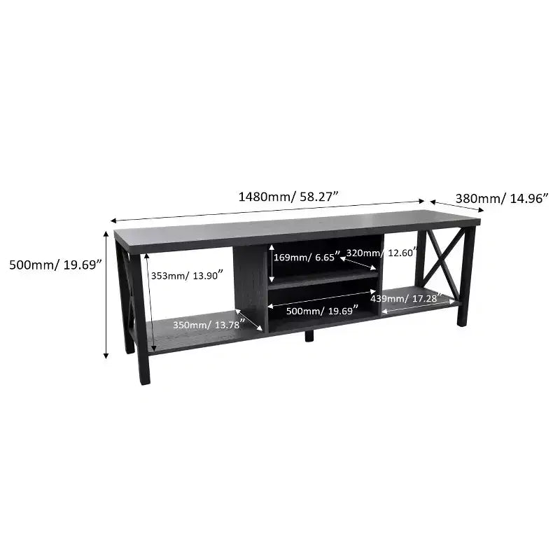 AndMakers 58.27 in. Wood TV Stand with 4 Storage Shelves Fits TV's up to 65 in.