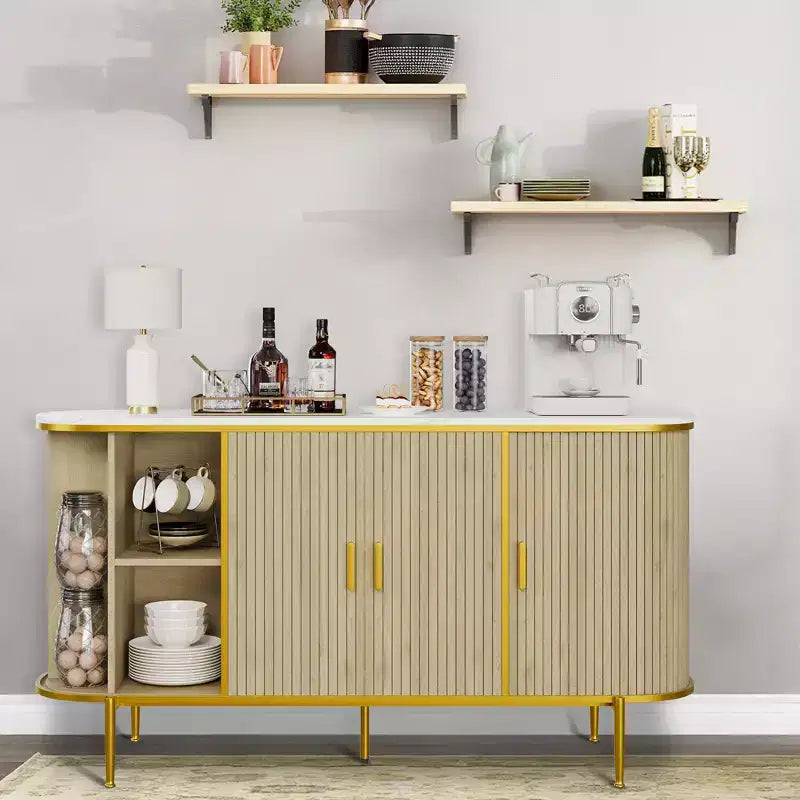 59 Sideboard Buffet Cabinet with Storage, Fluted Console Cabinet with Metal Legs, Faux Marble Top, Mid Century Modern Cabinets for Dining Room