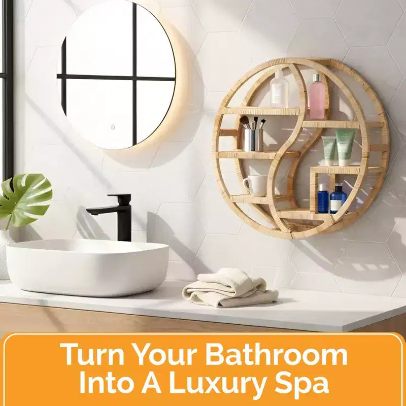 Vintiquewise Round Bamboo Wall Shelf with 3-Tier Wooden Display, Boho Circle Hanging Shelf for Living Room, Bedroom & Home Decor