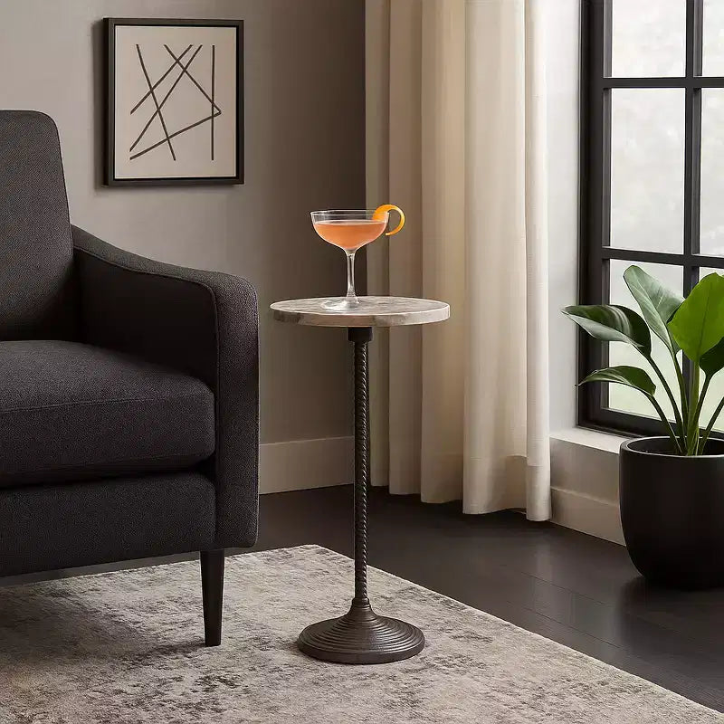 Contemporary End and Side Table with Marble Top for Home Decor - Small Table Stand for Bedside, Bedroom, or Drink Table