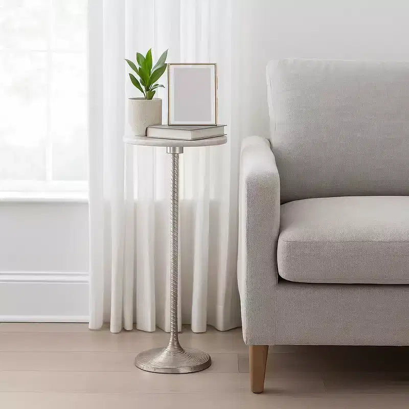 Contemporary End and Side Table with Marble Top for Home Decor - Small Table Stand for Bedside, Bedroom, or Drink Table