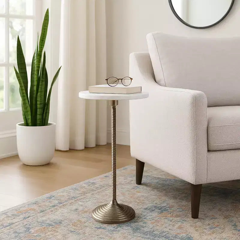 Contemporary End and Side Table with Marble Top for Home Decor - Small Table Stand for Bedside, Bedroom, or Drink Table