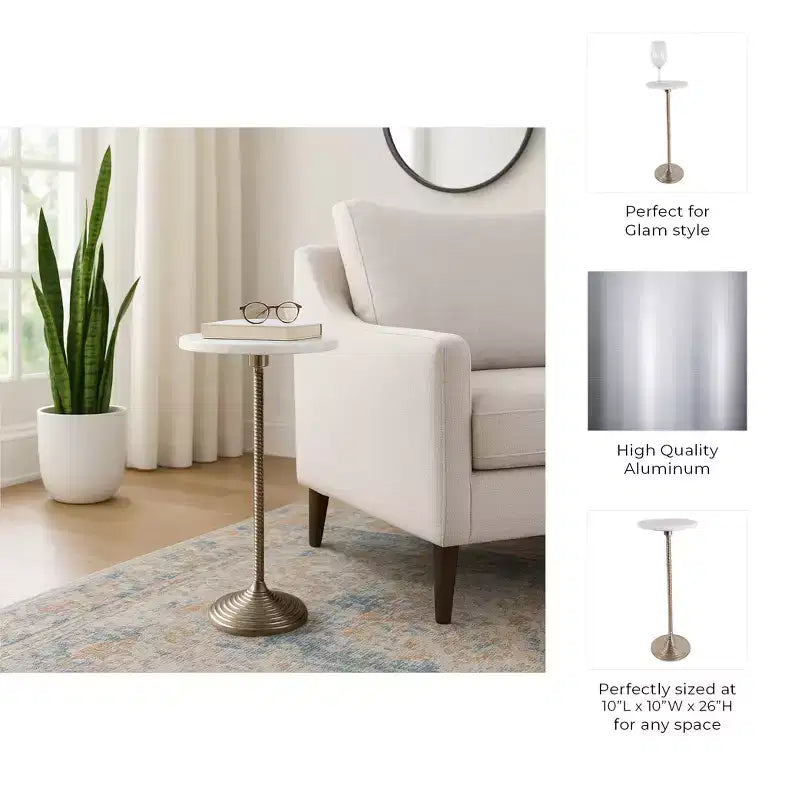 Contemporary End and Side Table with Marble Top for Home Decor - Small Table Stand for Bedside, Bedroom, or Drink Table