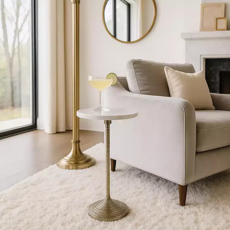 Contemporary End and Side Table with Marble Top for Home Decor - Small Table Stand for Bedside, Bedroom, or Drink Table