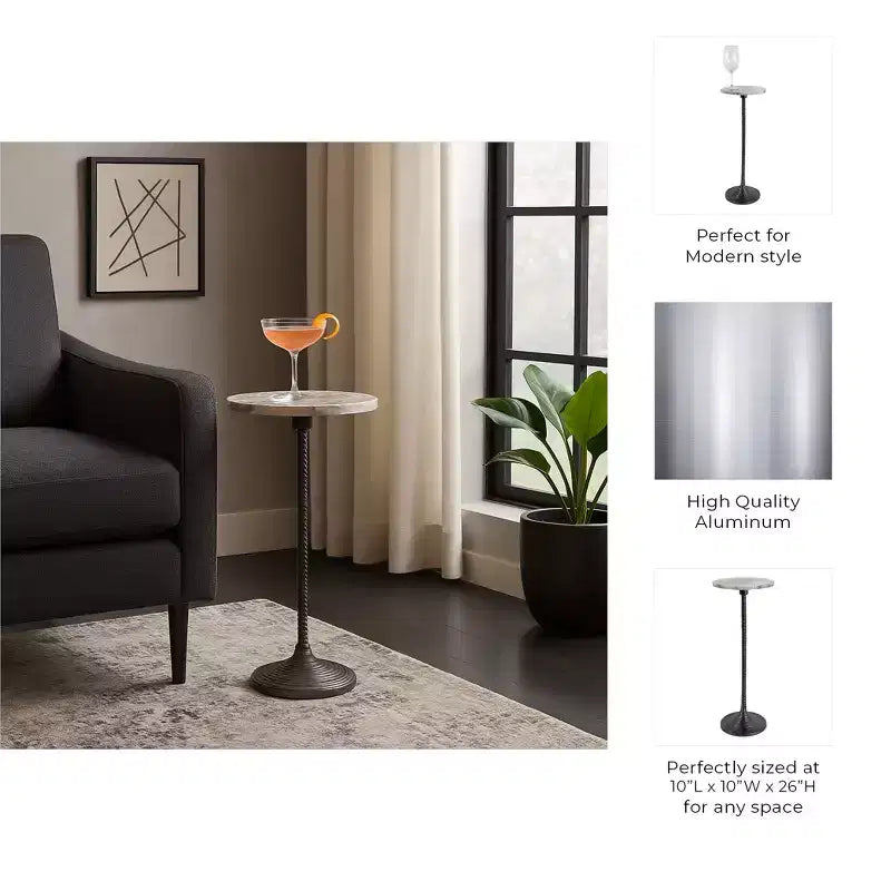 Contemporary End and Side Table with Marble Top for Home Decor - Small Table Stand for Bedside, Bedroom, or Drink Table