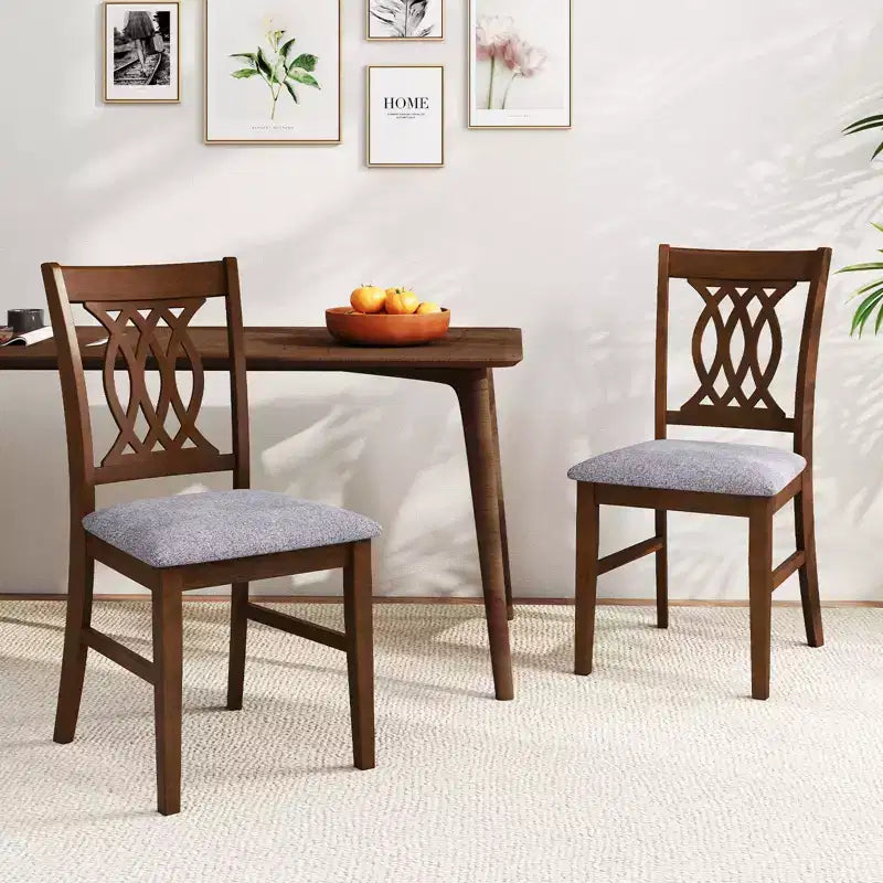 Costway Dining Chairs Set of 2 w/Padded Seat Hollowed Backrest & Rubber Wood Frame