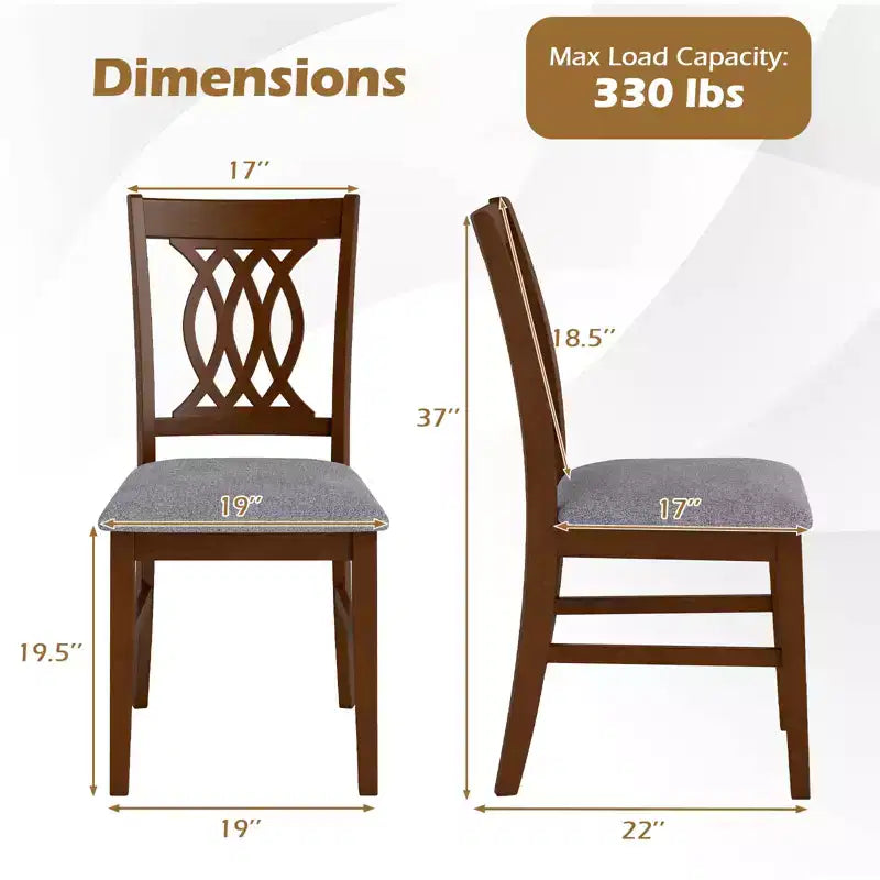 Costway Dining Chairs Set of 2 w/Padded Seat Hollowed Backrest & Rubber Wood Frame