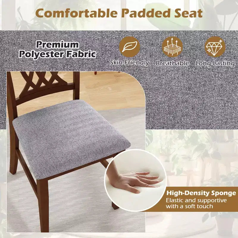 Costway Dining Chairs Set of 2 w/Padded Seat Hollowed Backrest & Rubber Wood Frame