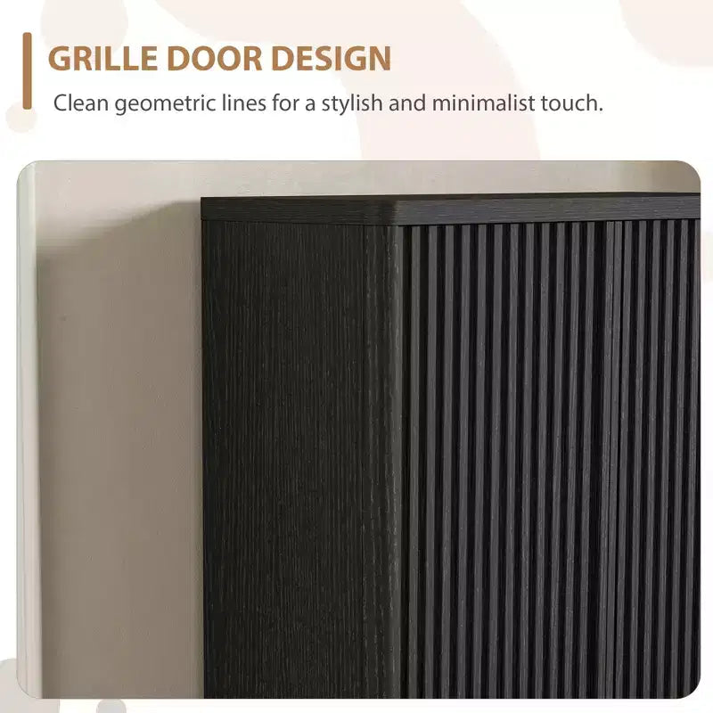 Shoe Cabinet, Entryway Cabinet 2 pack 63 Tall Black Wooden Cabinet Fluted Grille Door Adjustable Shelves Holds 50-60 Pairs