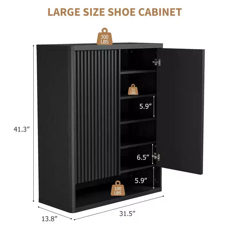 Shoe Cabinet, Entryway Cabinet 2 pack 63 Tall Black Wooden Cabinet Fluted Grille Door Adjustable Shelves Holds 50-60 Pairs