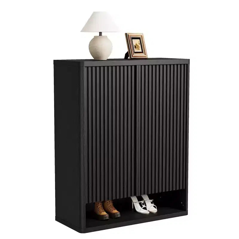 Shoe Cabinet, Entryway Cabinet 2 pack 63 Tall Black Wooden Cabinet Fluted Grille Door Adjustable Shelves Holds 50-60 Pairs